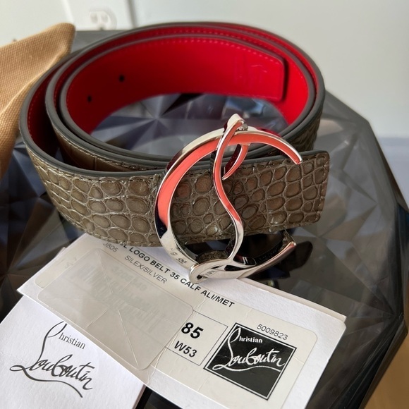 CHRISTIAN LOUBOUTIN Reversible Logo Croc-Embossed Leather Belt - Picture 5 of 10